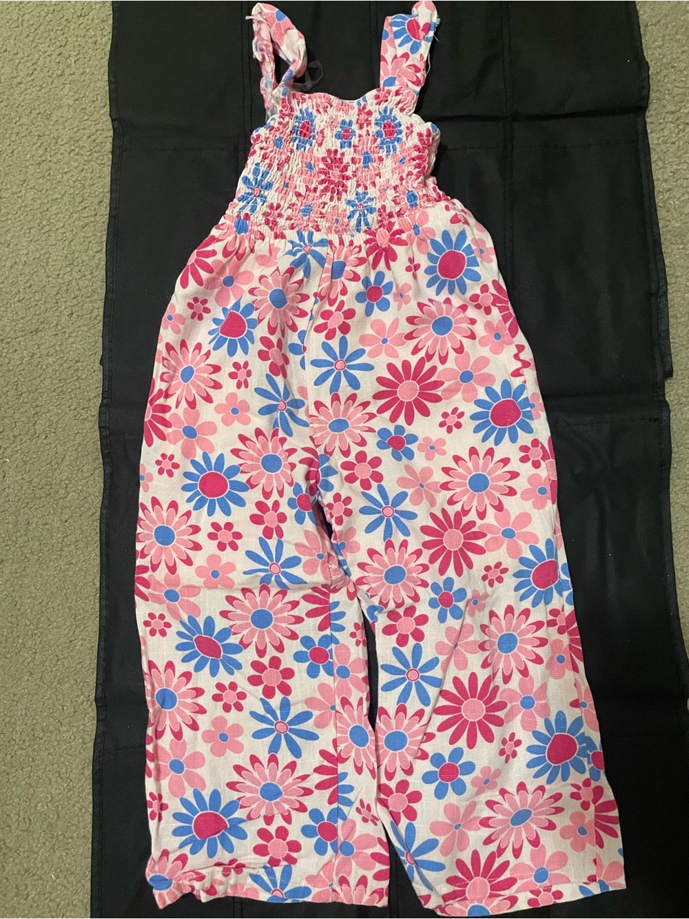 btween Pink and Blue Floral Smocked Strap Jumpsuit